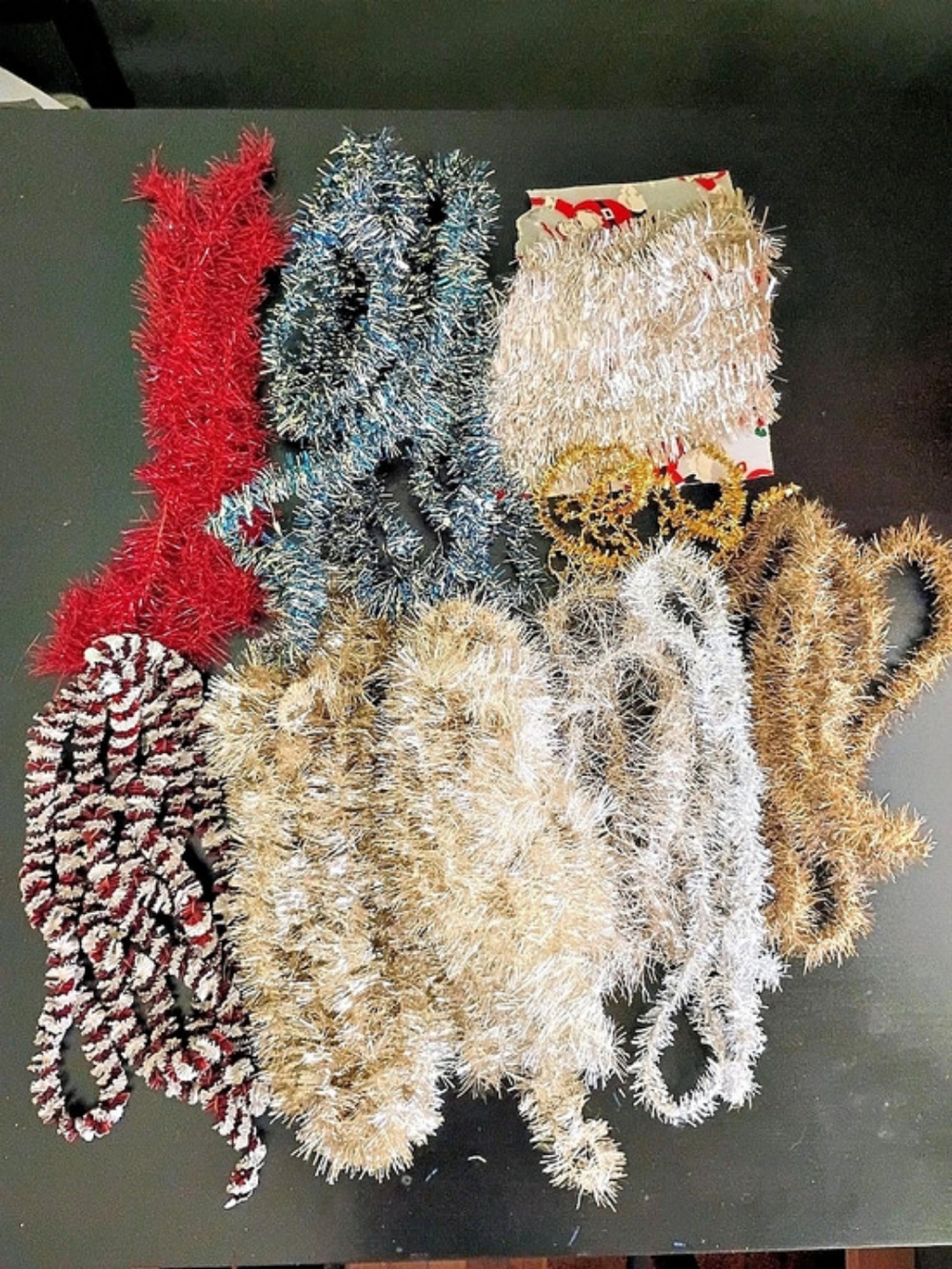 Lot of Vintage Metallic Christmas Tinsel Garlands in Red, Blue, White, Gold, etc